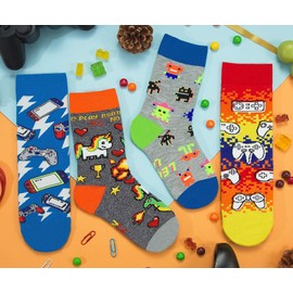 PanPacSight Rimosnn 4 Pack Kids Boys Girls Novelty Crew Socks Funny Cartoon Cute Animal Food Avocado Pineapple Ball Game