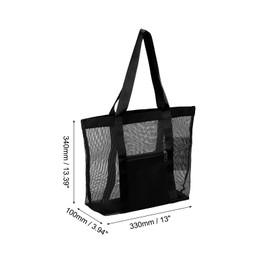 QUARKZMAN Mesh Strandtasche, 1 Stück 13" x 4" x 13", Aufgerüstete Strandtaschen, Wasserdichte Pooltasche für Strandurlaub und tägliche Reisen (Schwarz)