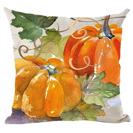 Ramirar Fall Y'all Autumn Thanksgiving Day Watercolor Orange Pumpkins Green Leaves Decorative Throw Pillow Cover Case Cushion Home Living Room Bed Sofa Car Cotton Linen Square 18 x 18 Inches