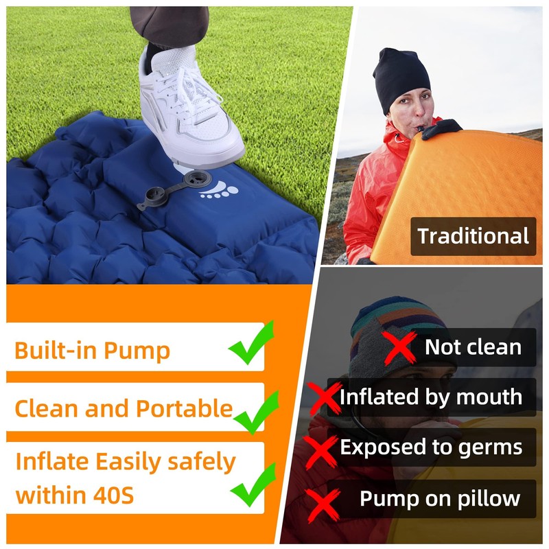 TurnWay Waterproof Lightweight Camping Sleeping Pad Foot Press Inflatable Pad