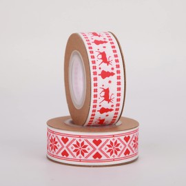 Meseey Scandinavian Christmas Ribbon Total 20 Yards 1Inch Wide Red and White Nordic Trim Scandi Reindeer and Snowflake Ribbon for Gift Wrapping, DIY Craft, Christmas Party Supplies