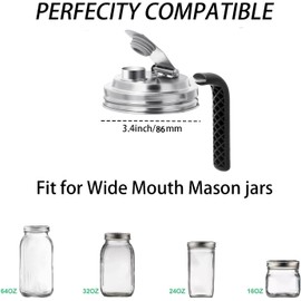 Wide Mouth Mason Jar Flip Pouring Spout Lids with Handle.Turns Mason Jar to Pitcher.Suitable for Drinking, Salad, Dressing Pouring, Leak-Proof (Wide Mouth with Handle)