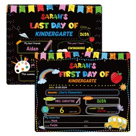 MoKo First Day of School Board,Back to School 2024 Chalkboard Sign,First Day of school Sign for Preschool Kindergarten,10x12"Double Sided Reusable Wooden Chalkboard for Kids Girls Teen,Schoolbus Black