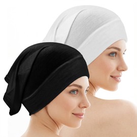 2 Pcs Hijab Undercap for Women, Under Hijabs Cap Inner Head Wraps Soft Breathable Hijab Non Slip for Turban Tube Neck Cover (Black White 11.41×7.08 Inches)
