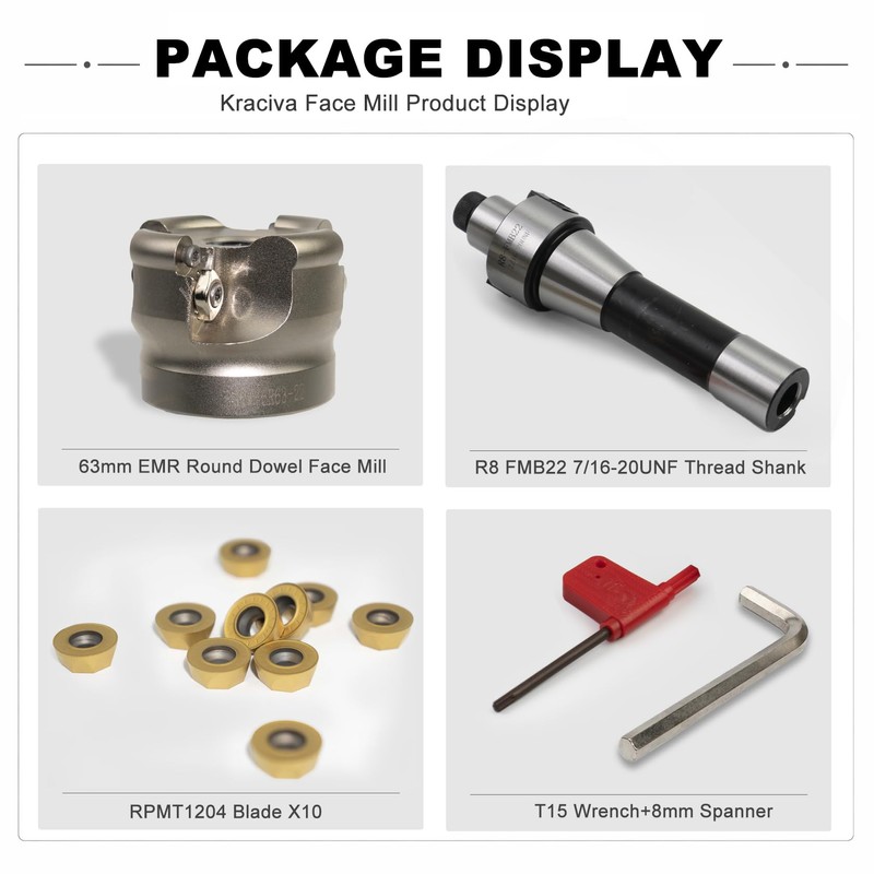Kraciva R8 Shank 63mm EMR Round Dowel Face Mill Set