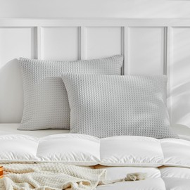 WARMDERN Waffle Weave Pillowcases Standard Size 2 Pack Pillow Cases Soft Microfiber Pillow Case Covers Set of 2 Boho Woven Textured Pillowcase with Envelope Closure(Light Grey, Standard, 20x26 Inches)
