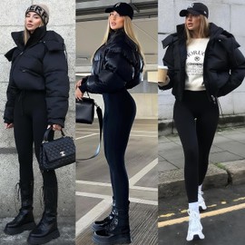 Fleece Lined Leggings for Women Thermal High Waisted Tummy Control Seamless Workout Yoga Pants(Black,Large-X-Large)