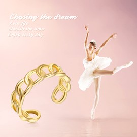 Chain Link Rings, Gold Plated Dainty Trendy Cuban Link Ring, Minimalist Figaro Link Ring, Personality Anchor Link Ring, Open Adjustable Size with Jewelry Box for Women Men Girls Boys. (Gold Cuban Link Ring)