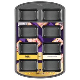 Wilton Gold Premium Non-Stick Warp-Resistant Bakeware, Made without PFAs, Mini Loaf Pan, 8-cavity, 15 x 10 x 1.5 in, Packaging May Vary