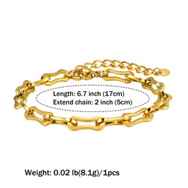 SKENUDY 18K Gold-Plated Chunky Chain Bracelets for Men and Women W: 8 mm, L: 6.89 + 1.97 Inches, Smooth Surface Bracelet, Bold Oval Link Barbell Links Paper Clip Chains, Stainless Steel, No gemstone
