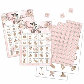 Chuxvon Boho Cow Bingo Cards, Pampas Grass Baby Shower Bingo Game for 24 Players, Gender Reveal Party Games, Family Friends Activities, Baby Shower Party Favors Supplies Decorations(02)