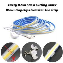 pcning Very Bright 220 V 230 V 50 cm COB LED Strip with Plug, IP67 Waterproof 0.5 m 6000 K Cool White Strip for Outdoor Indoor Use