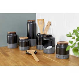 Cole & Mason Strethall Black/Grey Salt Pig, Kitchen Organisation, Seasoning Storage Pot/Salt Cellar, Ceramic, (H) 163 mm x (D) 110 mm, Salt Not Included