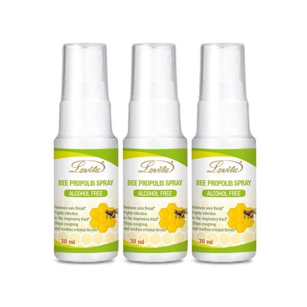 Lovita Propolis Spray | Throat Spray | 500 mg Propolis per ml |High Concentration | Alcohol-Free | 1 Fl Oz (Pack of 3)