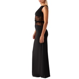 Women’s Long Dress Translucent Hollow Lace Twist Belt Solid Color See Through Elegant Sexy Party Night Club Outfit Maxi Dress