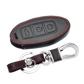 Happyit Leather Car Key Cover Case Keychain for Nissan Qashqai Pathfinder Versa Tidda Murano Rogue X-Trail 3 Buttons Intelligent Key