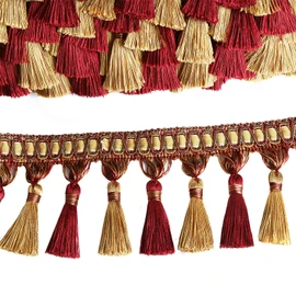 Fenghuangwu 6.5 Yard Handmade Tassel Fringe Trim, 10Cm/3.94Inch Diameter Tassel Fringing Trimmings Hand Knitting for DIY, Decor,Curtain Tablecloth Home Decoration (mix red)