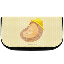 Mr. & Mrs. Panda Hedgehog Praying Cosmetic Bag, yellow, Hand Drawn