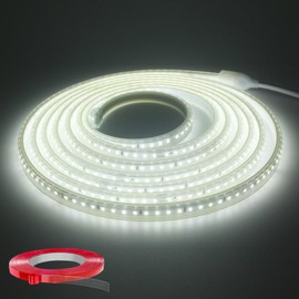 Q.Laomi LED Strip 5 m, Super Bright LED Strip 220 V 230 V Direct Connection, Waterproof IP65 Strip with Switch, 6000 K Light Strip for Kitchen, Bathroom, Workbench, LED Strip Cool White