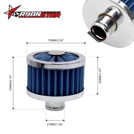 RYANSTAR RACING 2PCS 23MM High Flow Vent Valve Cover Breather Filter Universal Car Air Filter Cold Air Intake Filter Small Air Filter Breather Universal Air Vent Cover Blue