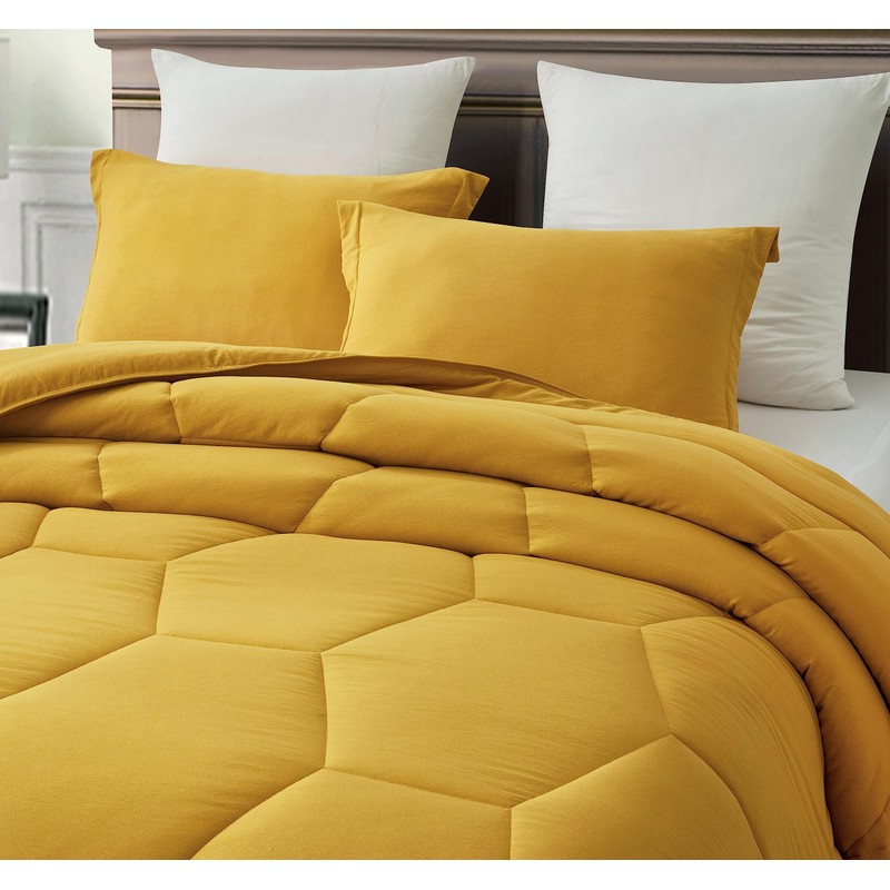 Chezmoi Collection Vero Mustard Yellow Comforter Set Oversized Queen Size