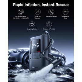 Baseus Tire Inflator Portable Air Compressor, 150PSI Cordless Air Pump for Car Tires, Electric Bike Tire Pump with Pressure Gauge, Auto Shut Off, LED Light Car Motorcycle Bicycle Ball