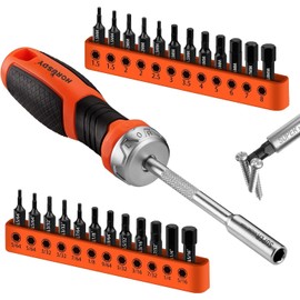25-Piece Hex Screwdriver Bit Set | Metric and SAE Hex Bit Set 1/4 inch Ratcheting Magnetic Bit Driver