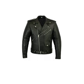 Men's Classic Police Style Motorcycle Leather Jacket (Black, XXXL)