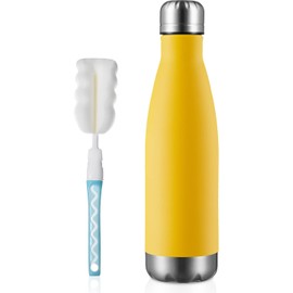 MEWAY 17oz Sport Water Bottle Vacuum Insulated Stainless Steel Sport Water Bottle Leak-Proof Double Wall Cola Shape Water Bottle,Keep Drinks Hot & Cold (Yellow,1 Pack)