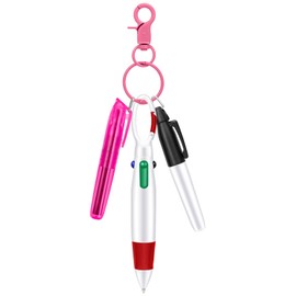 KINYFY 4 PCS Nurse Pen Set Badge Reel Accessories, Mini Nurse Pen Pack Set Include Tip Mini Highlighter Permanent Marker and Retractable Ballpoint Pen with Nursing Keychain Clip (Pink)