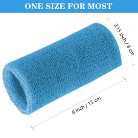 6 Inch Wrist Sweatbands Tennis Wrist Bands Absorbent Sweat Band for Men and Women Sport Long Wrist Bands, Breathable Cotton Athletic Sweatbands for Basketball, Workout, Running (4 Pack) -Sky Blue