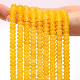 AUREHEN 2 Strands (150PCs) Yellow Jade Rondelle Beads, 5 * 8mm Gemstone Loose Spacer Abacus Disk Beads for DIY Bracelet Necklace Earrings Jewelry Making, Craft Supplies Beading Kit