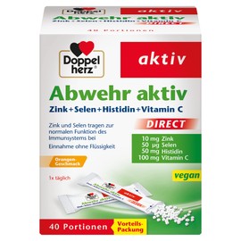 Doppelherz Active Direct Defense - Zinc, Selenium & Vitamin C to Support the Immune System Plus Histidine - 40 Micro Pellets with Orange Flavor