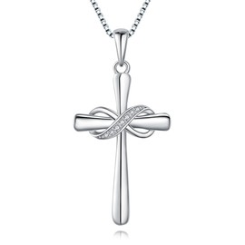 Jurikko Infinity Cross Necklace for Women 925 Sterling Silver Danity Cross Pendant Necklace Christian Jewelry Baptism Gift 18''+2'' Chain