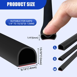 Weather Stripping Door Seal Self Adhesive Door Weather Strip Silicone D Shaped Seal Strip for Door Frame/Window Seal, 20FT, Black Color (9/16" W × 15/32" T)