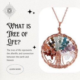 BIRLD Tree of Life Necklace, 7 Colors, Natural Crystal, Healing, Power, Purification, Good Luck, Amulet, Women's