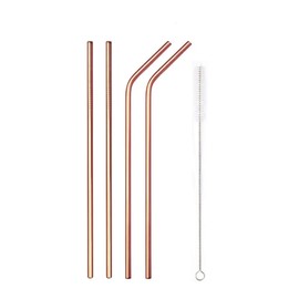 ZOHO Reusable Premium 8.5" Stainless Steel Straws – Set of 4 Reusable Metal Straws with Cleaning Brush – Sleek, Durable, Eco-Friendly Design for Tumblers, Cups & Mugs (Gold)
