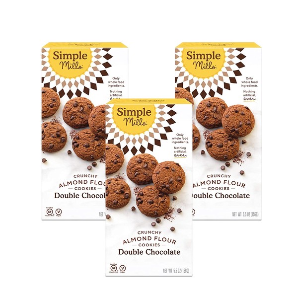 Simple Mills Almond Flour Double Chocolate Chip Cookies, Gluten Free and Delicious Crunchy Cookies, Organic Coconut Oil, Good for Snacks, Made with whole foods, 3 Count (Packaging May Vary)