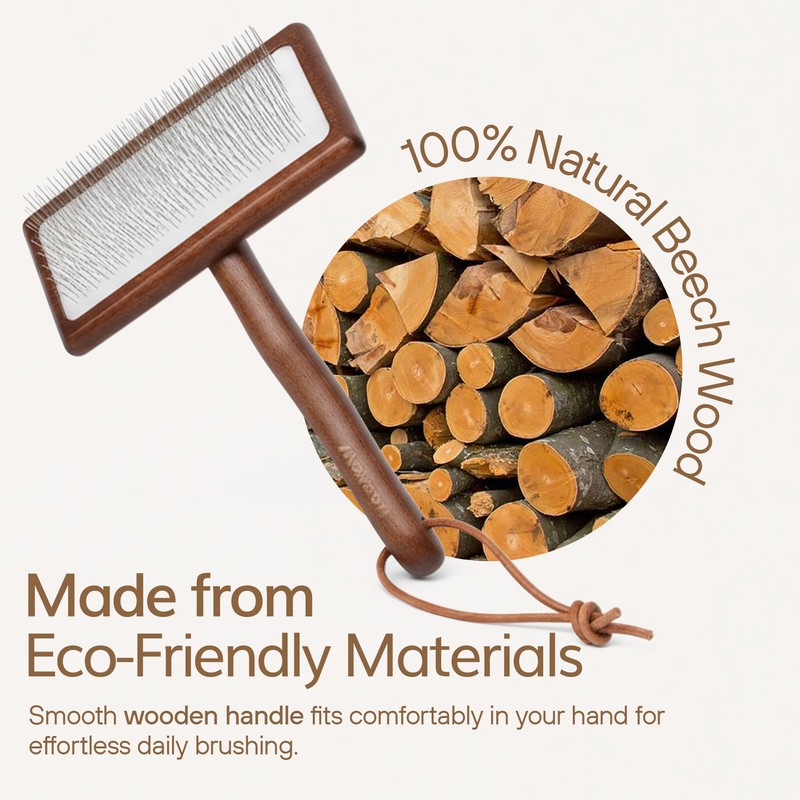 WaySoft Sheepskin Rug Brush with Premium Natural Beech Wood Handle,