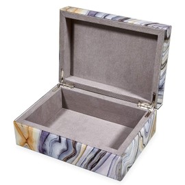 TIZO Design Elegant Decorative Multipurpose Box, Marbled Design Glass Box, Wood Base Box with Marbled Design Glass-Finish, Boutique Quality Home Décor, Grey, Small Size (5.75" x 3" x 8")