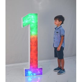 Colorful Marquee Number 1, 4FT Large Mosaic Numbers Light Up with Multicolor Options and Diverse Flashing Patterns, Plastic Foam Board Set for Birthdays Weddings, B aby Anniversaries Party Décor