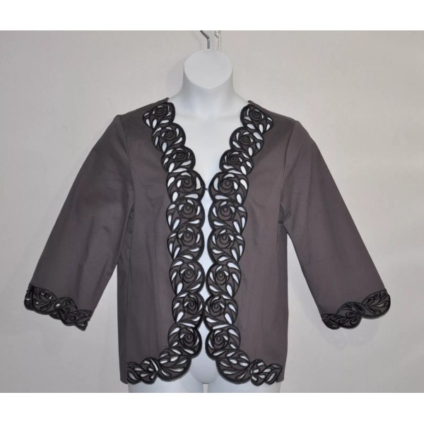 Bob Mackie Embroidered Cut Out Jacket Size XS Taupe