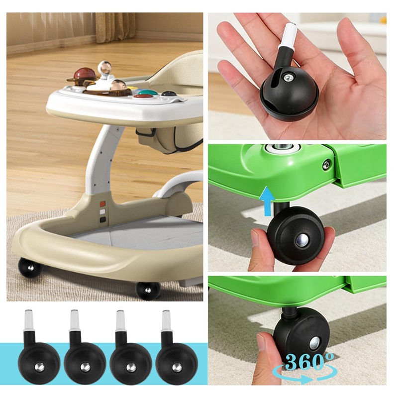 4Pcs Baby Walker Replacement Wheels, Universal Stem-Mount Plastic Casters for