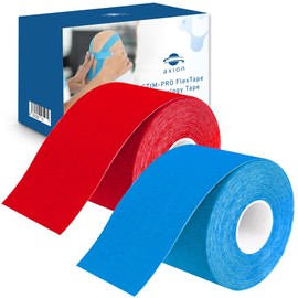 Kinesiology Tape Uncut | 2 Rolls of Athletic Sports Tape in Blue and Red | 16ft Length and 2'' Width per Roll | Waterproof • Skin-Friendly • Elastic | Ideal for Sports | axion