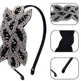 aoozleny 1920s Feather Headwear, Vintage Headband Pure Hand-Beaded Rhinestone Headpieces, Roaring 20s Great Headpiece