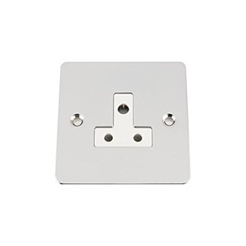 Round Pin Plug Socket 5 Amp - Polished Chrome - Flat - White Insert