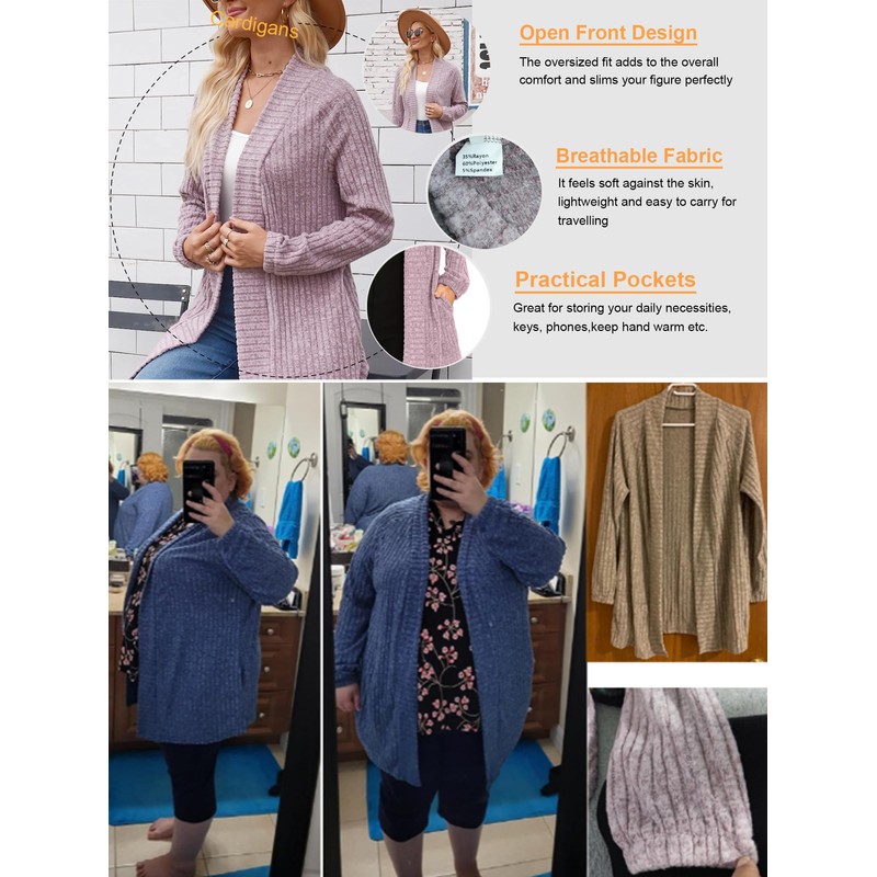 iChunhua Lightweight Soft Long Length Open Front Black Cardigans for