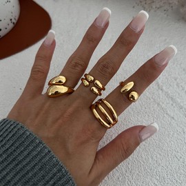 Gold Ring Stackable Chunky Statement Jewelry Knuckle Finger Adjustable Set