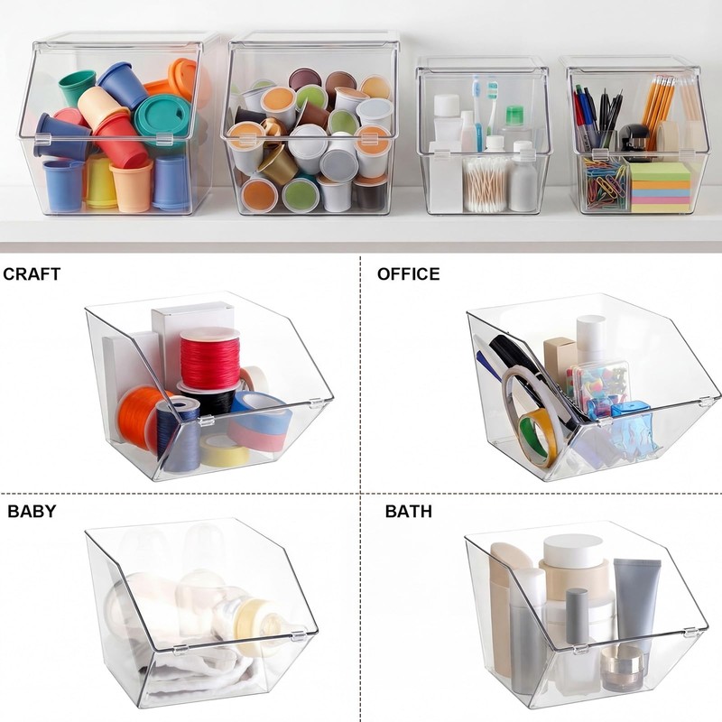 6 Pcs Clear Stackable Storage Bins with Lids, Large+extra Large
