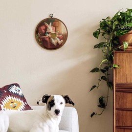 TLESKE Reading Nook Bunny Rabbit Round Wall Art Decor Framed 10x10, Spring Easter Bunny Canvas Wall Art Prints Artwork, Rabbit Wall Hanging Room Door Decorations Decor for Bedroom Reading Room